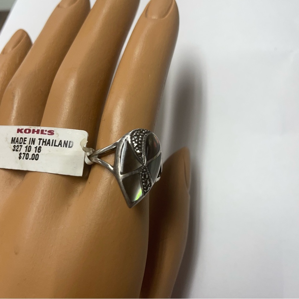 NWT Sterling Silver Abalone Marcasite Ring Sz 9 - Picture 3 of 8